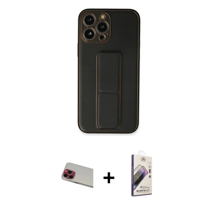 MARSİLYAN™- iPhone 13 Pro Max Kılıf Akış Doku - Siyah Bilvis 3D Mat Cam Ekran Koruyucu + Kırmızı Rainbow Kamera Lens Koruma Cam