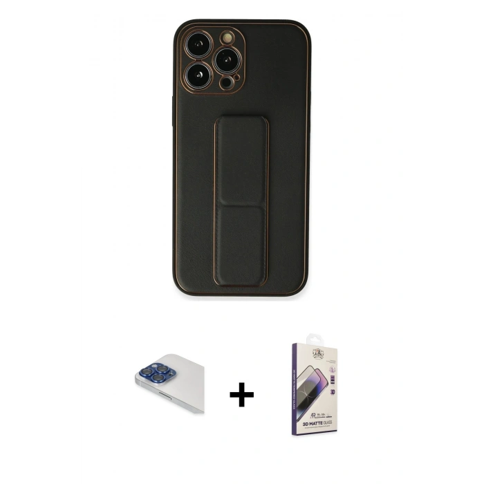 MARSİLYAN™- iPhone 13 Pro Max Kılıf Akış Doku - Siyah Bilvis 3D Mat Cam Ekran Koruyucu + Pers Alüminyum Kamera Lens - LT