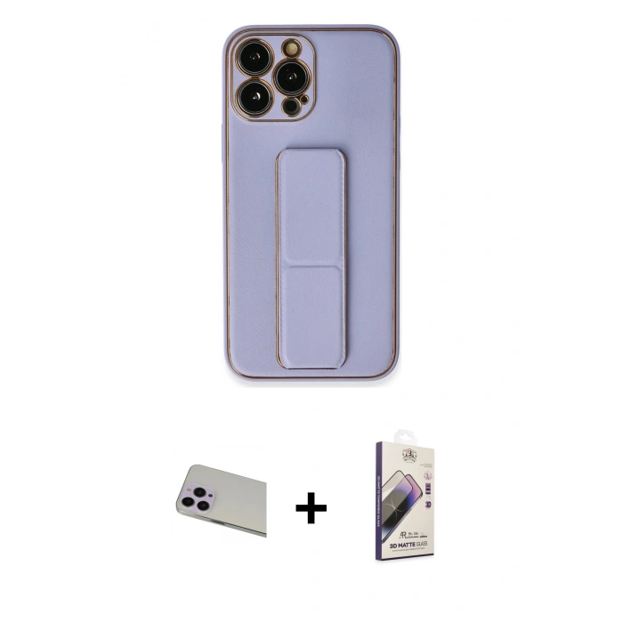 MARSİLYAN™- iPhone 13 Pro Max Kılıf Akış Doku - Siyah Bilvis 3D Mat Cam Ekran Koruyucu + Mor Rainbow Kamera Lens Koruma Cam