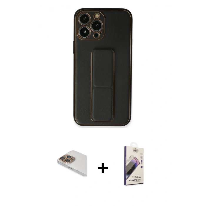 MARSİLYAN™- iPhone 13 Pro Max Kılıf Akış Doku - Siyah Bilvis 3D Mat Cam Ekran Koruyucu + Pers Alüminyum Kamera Lens - GD