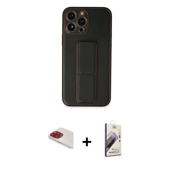 MARSİLYAN™- iPhone 13 Pro Max Kılıf Akış Doku - Siyah Bilvis 3D Mat Cam Ekran Koruyucu + Pers Alüminyum Kamera Lens - KI