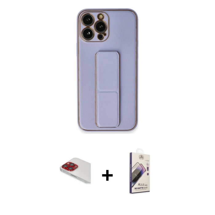 MARSİLYAN™- iPhone 13 Pro Max Kılıf Akış Doku - Siyah Bilvis 3D Mat Cam Ekran Koruyucu + Pers Alüminyum Kamera Lens - KI