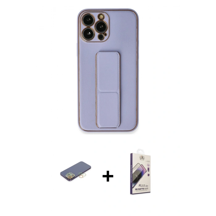 MARSİLYAN™- iPhone 13 Pro Max Kılıf Akış Doku - Siyah Bilvis 3D Mat Cam Ekran Koruyucu + Renkli Kamera Lens Koruma Cam - SI