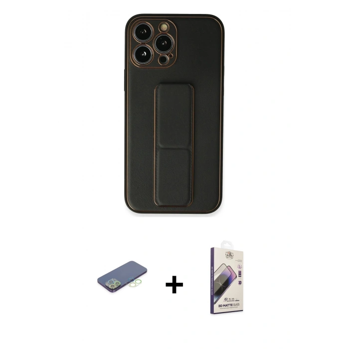 MARSİLYAN™- iPhone 13 Pro Max Kılıf Akış Doku - Siyah Bilvis 3D Mat Cam Ekran Koruyucu + Renkli Kamera Lens Koruma Cam - YL