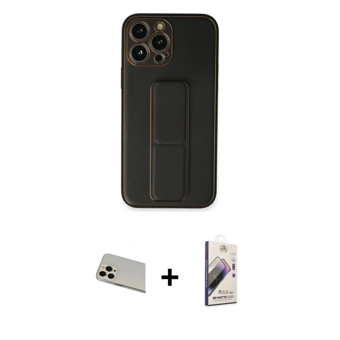 MARSİLYAN™- iPhone 13 Pro Max Kılıf Akış Doku - Siyah Bilvis 3D Mat Cam Ekran Koruyucu + Rose Gold Rainbow Kamera Lens Koruma Cam