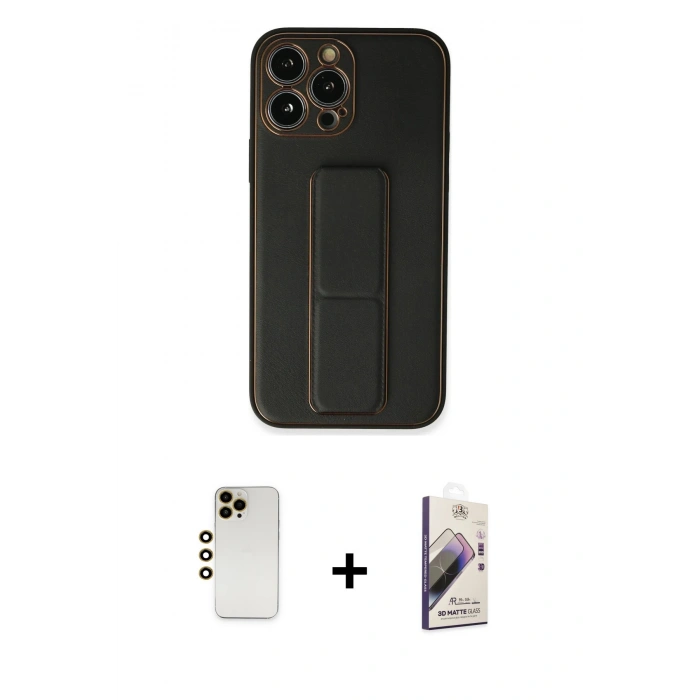 MARSİLYAN™- iPhone 13 Pro Max Kılıf Akış Doku - Siyah Bilvis 3D Mat Cam Ekran Koruyucu + Shine Kamera Lens - GD