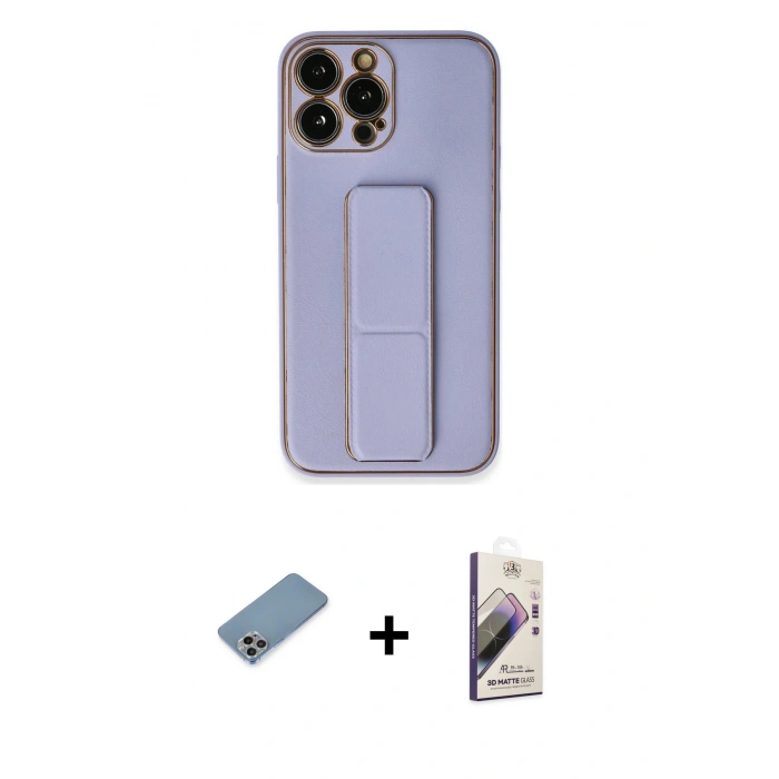 MARSİLYAN™- iPhone 13 Pro Max Kılıf Akış Doku - Siyah Bilvis 3D Mat Cam Ekran Koruyucu + Shine Kamera Lens Koruma Cam - GI