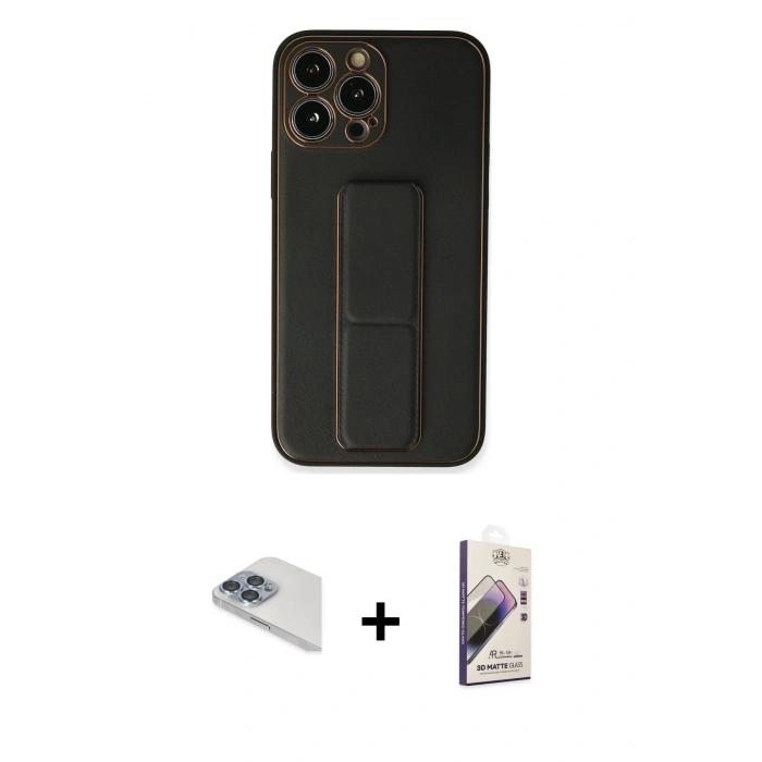 MARSİLYAN™- iPhone 13 Pro Max Kılıf Akış Doku - Siyah Bilvis 3D Mat Cam Ekran Koruyucu + Pers Alüminyum Kamera Lens - SABE