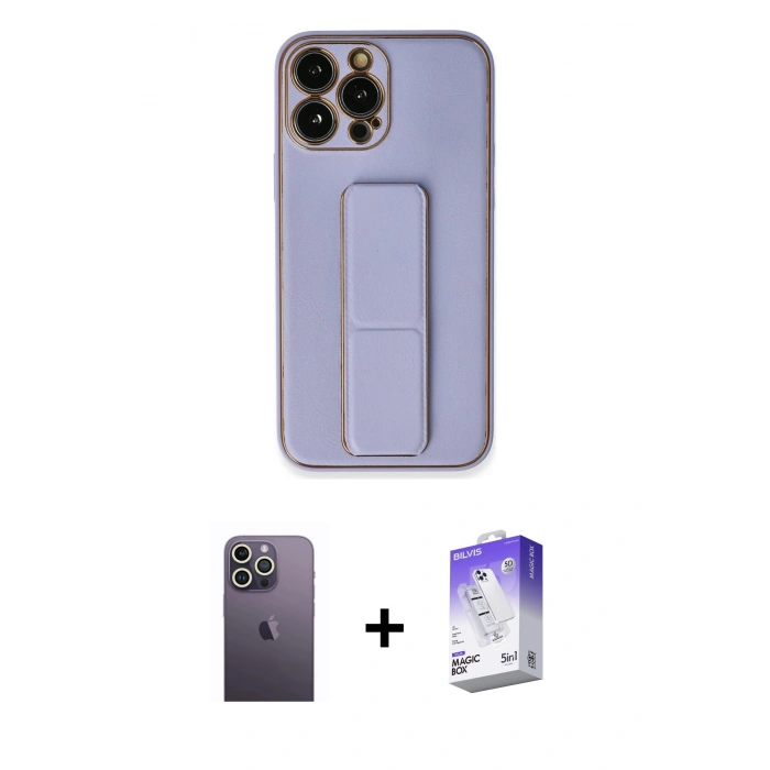 MARSİLYAN™- iPhone 13 Pro Max Kılıf Akış Doku - Siyah Bilvis 5in1 3D Magic Cam Ekran Koruyucu + Neon Fosforlu Kamera Lens - BZ