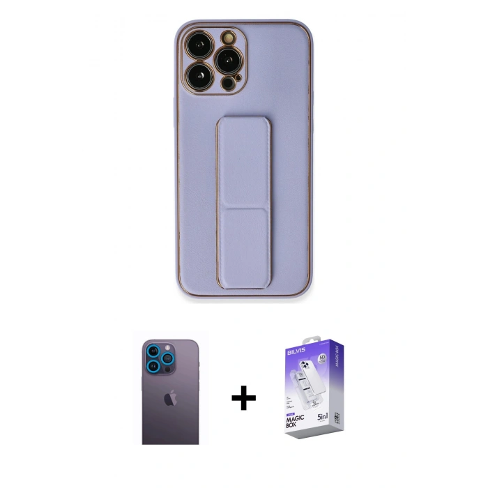 MARSİLYAN™- iPhone 13 Pro Max Kılıf Akış Doku - Siyah Bilvis 5in1 3D Magic Cam Ekran Koruyucu + Neon Fosforlu Kamera Lens - MI