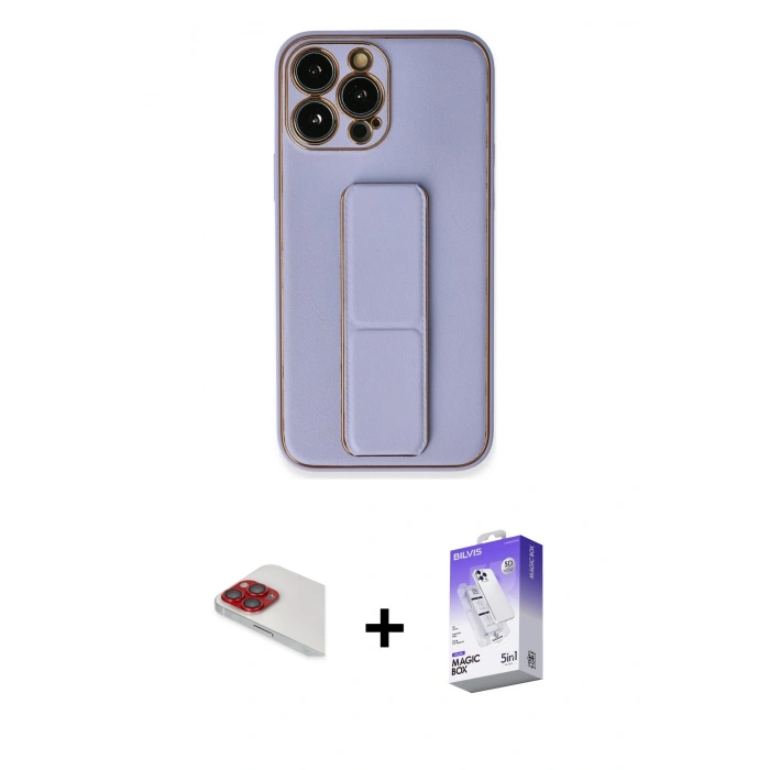 MARSİLYAN™- iPhone 13 Pro Max Kılıf Akış Doku - Siyah Bilvis 5in1 3D Magic Cam Ekran Koruyucu + Pers Alüminyum Kamera Lens - KI