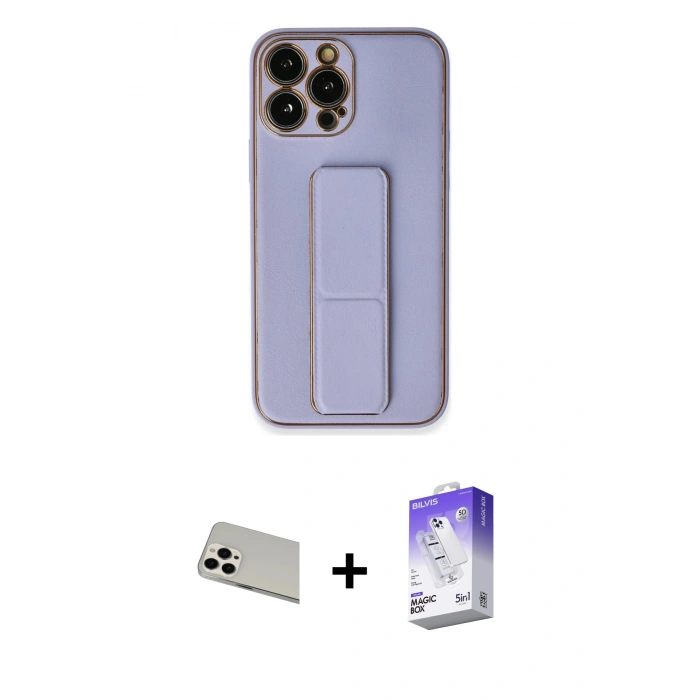 MARSİLYAN™- iPhone 13 Pro Max Kılıf Akış Doku - Siyah Bilvis 5in1 3D Magic Cam Ekran Koruyucu + Rainbow Kamera Lens Koruma Cam - BZ