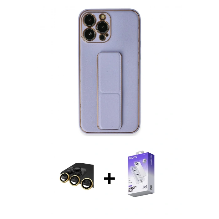 MARSİLYAN™- iPhone 13 Pro Max Kılıf Akış Doku - Siyah Bilvis 5in1 3D Magic Cam Ekran Koruyucu + Raze Metal Kamera Lens - GD