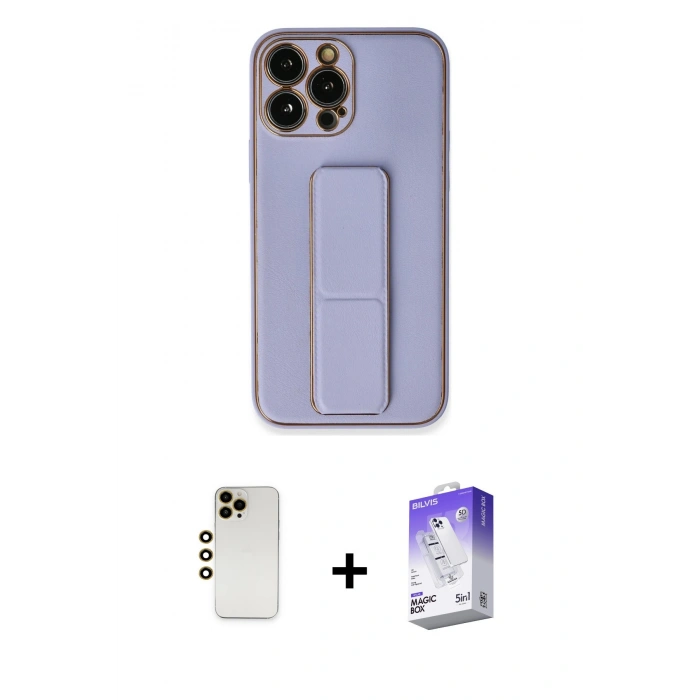 MARSİLYAN™- iPhone 13 Pro Max Kılıf Akış Doku - Siyah Bilvis 5in1 3D Magic Cam Ekran Koruyucu + Shine Kamera Lens - GD