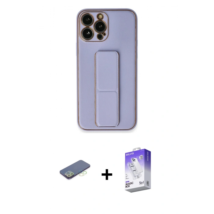 MARSİLYAN™- iPhone 13 Pro Max Kılıf Akış Doku - Siyah Bilvis 5in1 3D Magic Cam Ekran Koruyucu + Renkli Kamera Lens Koruma Cam - YL