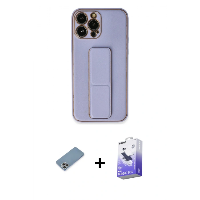 MARSİLYAN™- iPhone 13 Pro Max Kılıf Akış Doku - Siyah Bilvis 5in1 5D Magic Hayalet Cam Ekran Koruyucu + Shine Kamera Lens Koruma Cam - GI