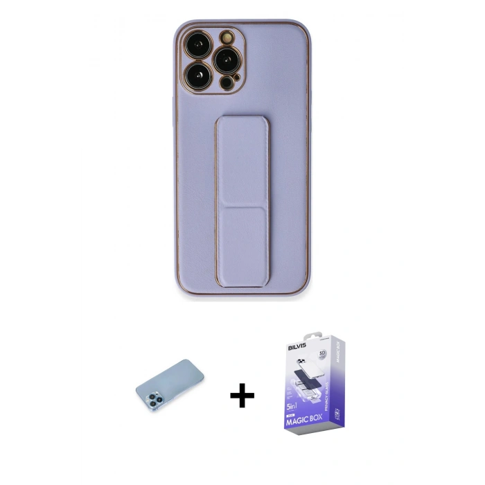 MARSİLYAN™- iPhone 13 Pro Max Kılıf Akış Doku - Siyah Bilvis 5in1 5D Magic Hayalet Cam Ekran Koruyucu + Mavi Shine Kamera Lens Koruma Cam