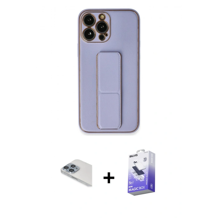 MARSİLYAN™- iPhone 13 Pro Max Kılıf Akış Doku - Siyah Bilvis 5in1 5D Magic Hayalet Cam Ekran Koruyucu + Pers Alüminyum Kamera Lens - SABE