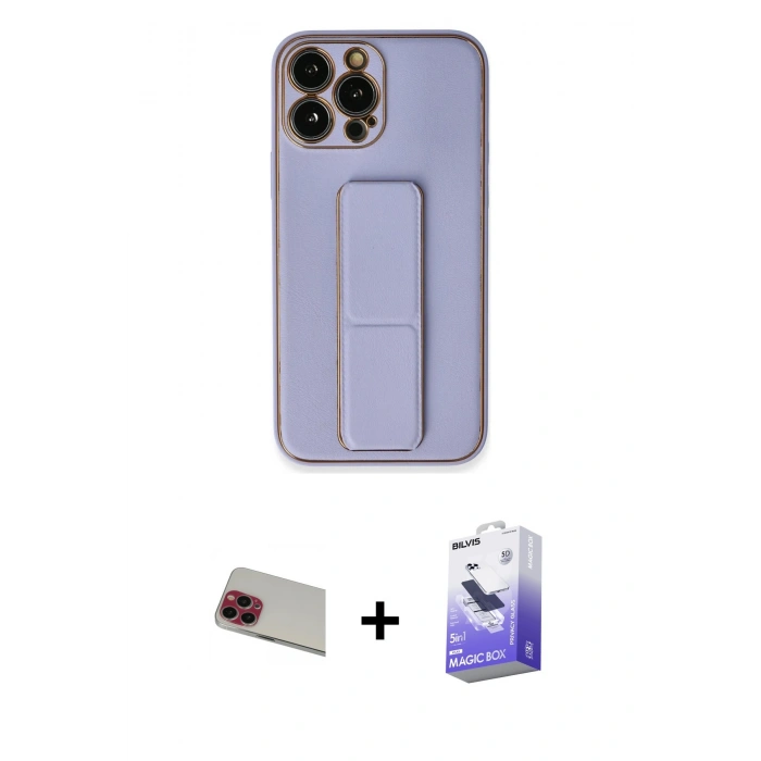MARSİLYAN™- iPhone 13 Pro Max Kılıf Akış Doku - Siyah Bilvis 5in1 5D Magic Hayalet Cam Ekran Koruyucu + Rainbow Kamera Lens Koruma Cam - KI