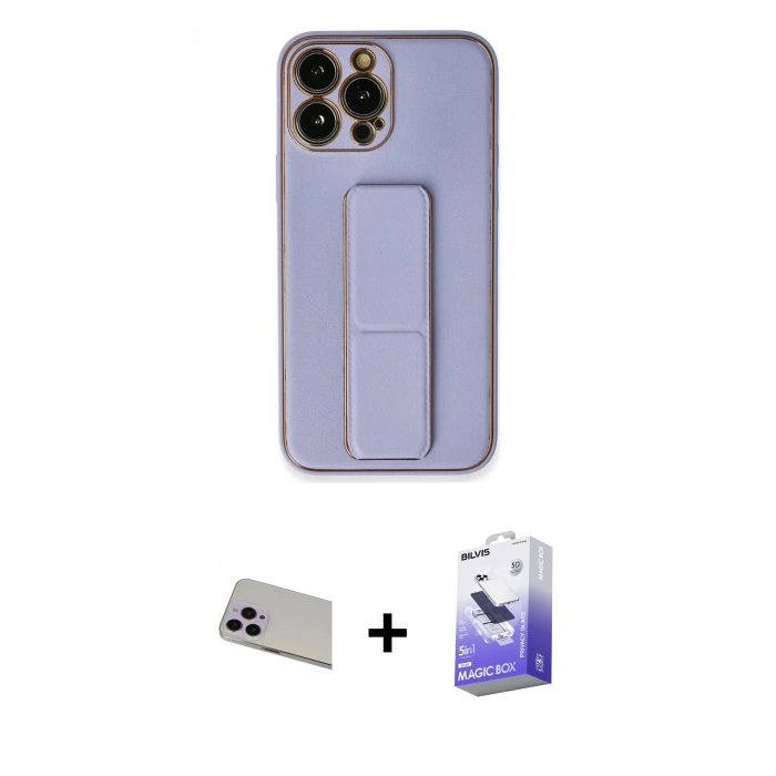 MARSİLYAN™- iPhone 13 Pro Max Kılıf Akış Doku - Siyah Bilvis 5in1 5D Magic Hayalet Cam Ekran Koruyucu + Rainbow Kamera Lens Koruma Cam - MR