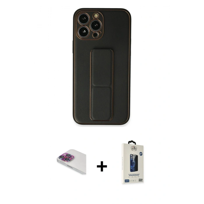 MARSİLYAN™- iPhone 13 Pro Max Kılıf Akış Doku - Siyah Bilvis Hayalet Cam Ekran Koruyucu + Pers Alüminyum Kamera Lens - GI