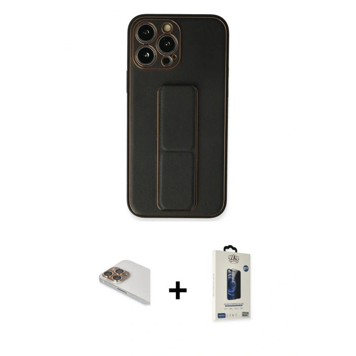 MARSİLYAN™- iPhone 13 Pro Max Kılıf Akış Doku - Siyah Bilvis Hayalet Cam Ekran Koruyucu + Pers Alüminyum Kamera Lens - GD