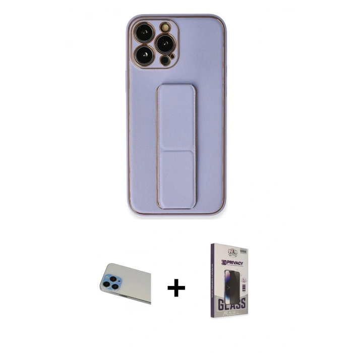MARSİLYAN™- iPhone 13 Pro Max Kılıf Akış Doku - Siyah Bilvis Hayalet Cam Ekran Koruyucu + Rainbow Kamera Lens Koruma Cam - MI