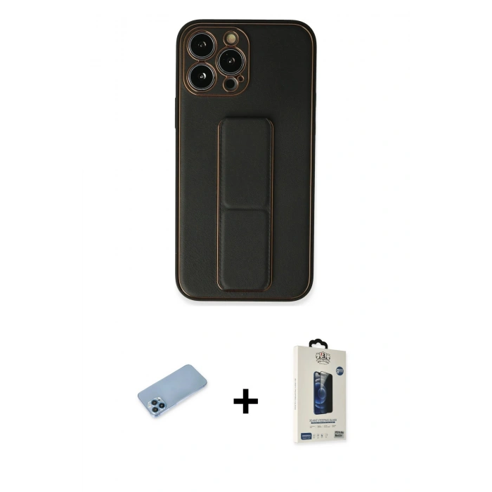 MARSİLYAN™- iPhone 13 Pro Max Kılıf Akış Doku - Siyah Bilvis Hayalet Cam Ekran Koruyucu + Mavi Shine Kamera Lens Koruma Cam