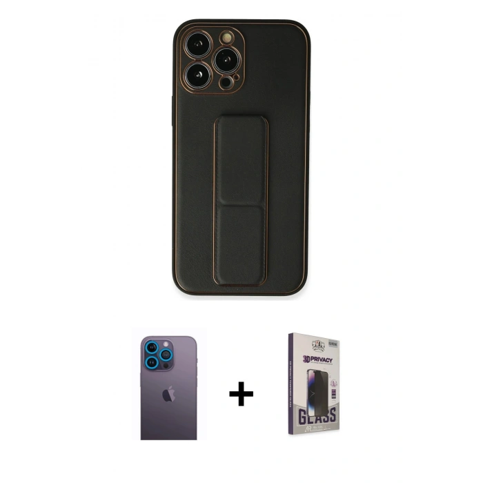 MARSİLYAN™- iPhone 13 Pro Max Kılıf Akış Doku - Siyah Bilvis Hayalet Cam Ekran Koruyucu + Neon Fosforlu Kamera Lens - MI