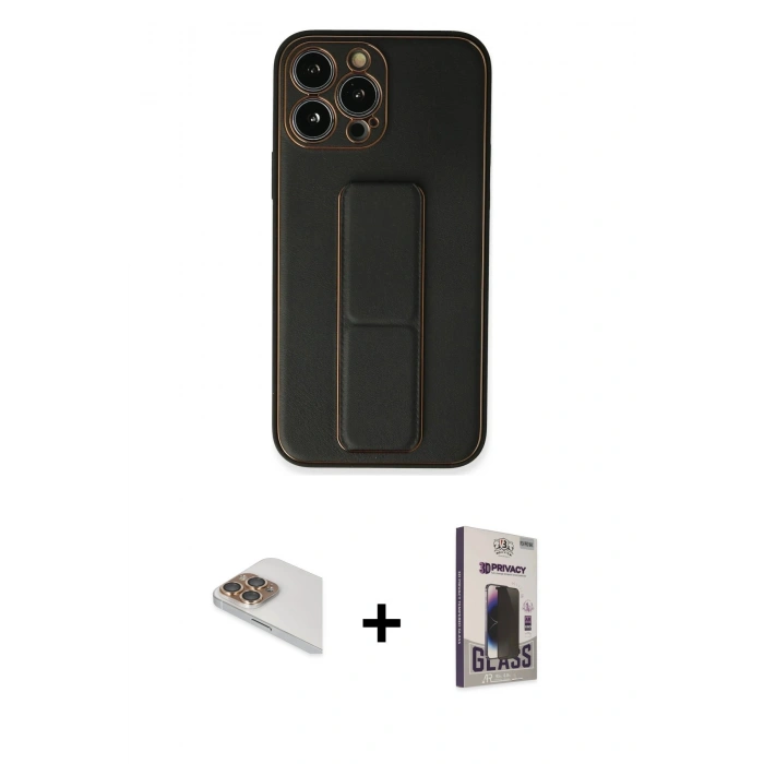 MARSİLYAN™- iPhone 13 Pro Max Kılıf Akış Doku - Siyah Bilvis Hayalet Cam Ekran Koruyucu + Pers Alüminyum Kamera Lens - GD