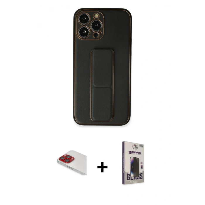 MARSİLYAN™- iPhone 13 Pro Max Kılıf Akış Doku - Siyah Bilvis Hayalet Cam Ekran Koruyucu + Pers Alüminyum Kamera Lens - KI