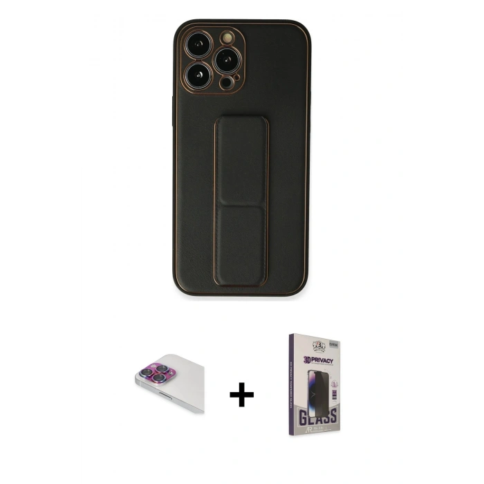 MARSİLYAN™- iPhone 13 Pro Max Kılıf Akış Doku - Siyah Bilvis Hayalet Cam Ekran Koruyucu + Pers Alüminyum Kamera Lens - GI