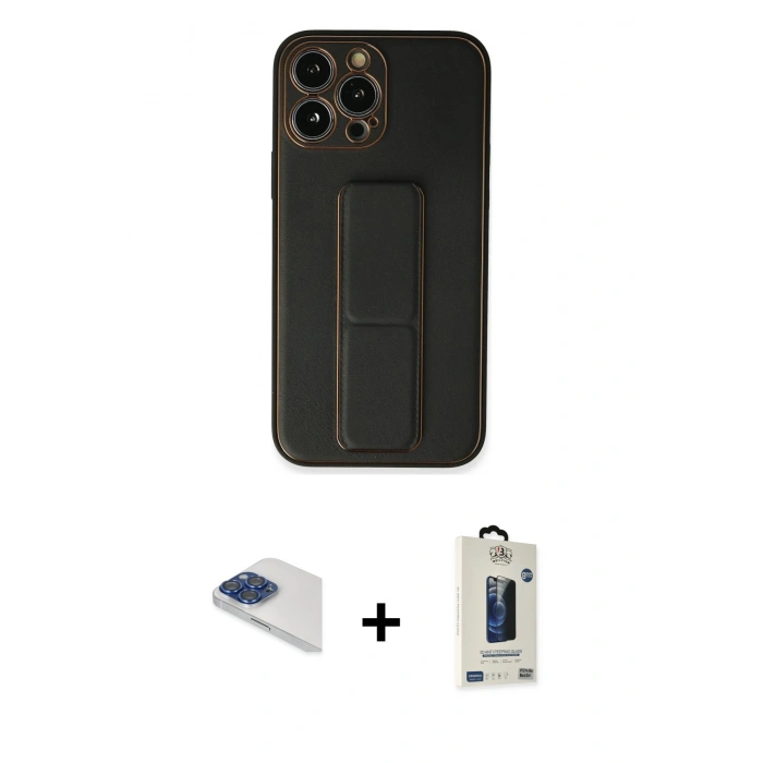 MARSİLYAN™- iPhone 13 Pro Max Kılıf Akış Doku - Siyah Bilvis Hayalet Cam Ekran Koruyucu + Pers Alüminyum Kamera Lens - LT
