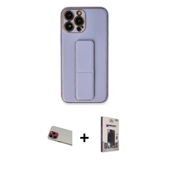 MARSİLYAN™- iPhone 13 Pro Max Kılıf Akış Doku - Siyah Bilvis Hayalet Cam Ekran Koruyucu + Rainbow Kamera Lens Koruma Cam - KI