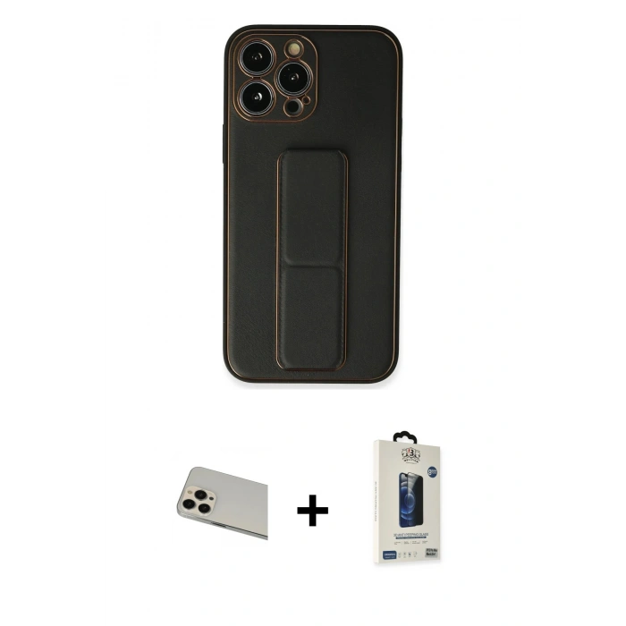 MARSİLYAN™- iPhone 13 Pro Max Kılıf Akış Doku - Siyah Bilvis Hayalet Cam Ekran Koruyucu + Rainbow Kamera Lens Koruma Cam - REGD