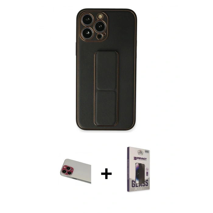 MARSİLYAN™- iPhone 13 Pro Max Kılıf Akış Doku - Siyah Bilvis Hayalet Cam Ekran Koruyucu + Rainbow Kamera Lens Koruma Cam - KI