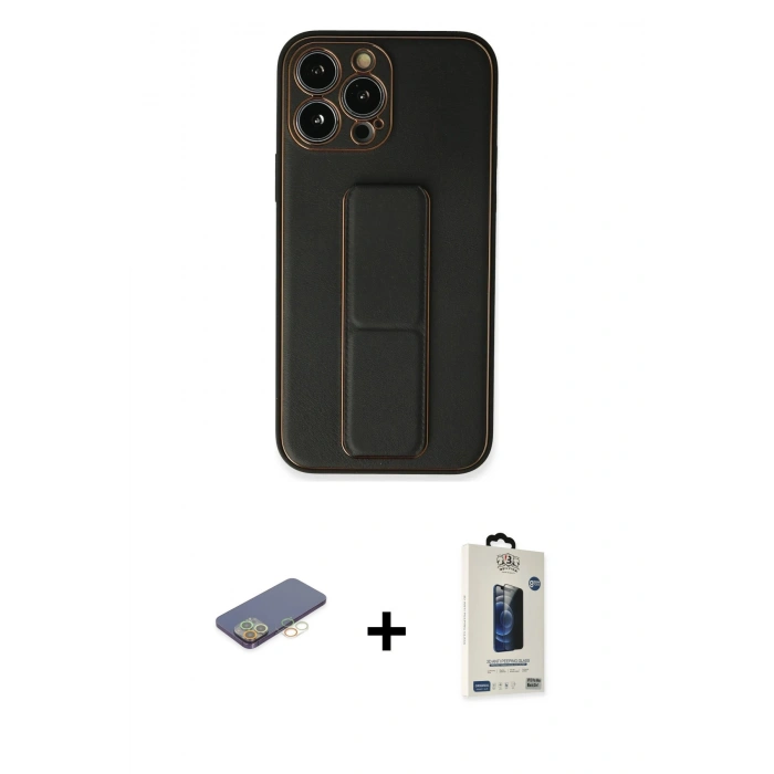 MARSİLYAN™- iPhone 13 Pro Max Kılıf Akış Doku - Siyah Bilvis Hayalet Cam Ekran Koruyucu + Renkli Kamera Lens Koruma Cam - SI