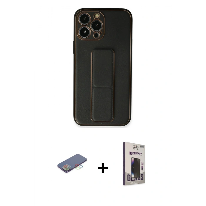 MARSİLYAN™- iPhone 13 Pro Max Kılıf Akış Doku - Siyah Bilvis Hayalet Cam Ekran Koruyucu + Renkli Kamera Lens Koruma Cam - MI