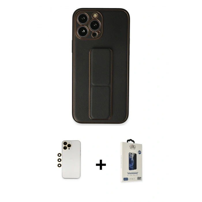 MARSİLYAN™- iPhone 13 Pro Max Kılıf Akış Doku - Siyah Bilvis Hayalet Cam Ekran Koruyucu + Shine Kamera Lens - GD