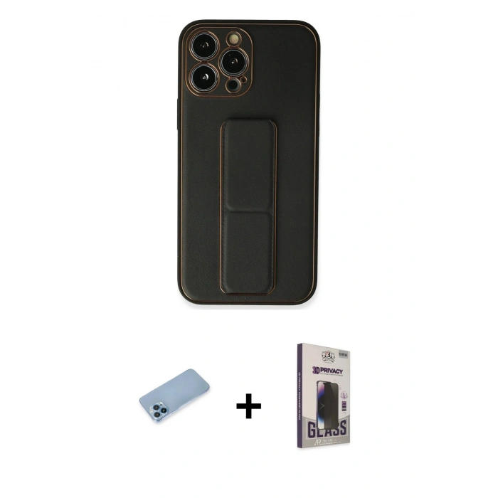 MARSİLYAN™- iPhone 13 Pro Max Kılıf Akış Doku - Siyah Bilvis Hayalet Cam Ekran Koruyucu + Shine Kamera Lens Koruma Cam - MI