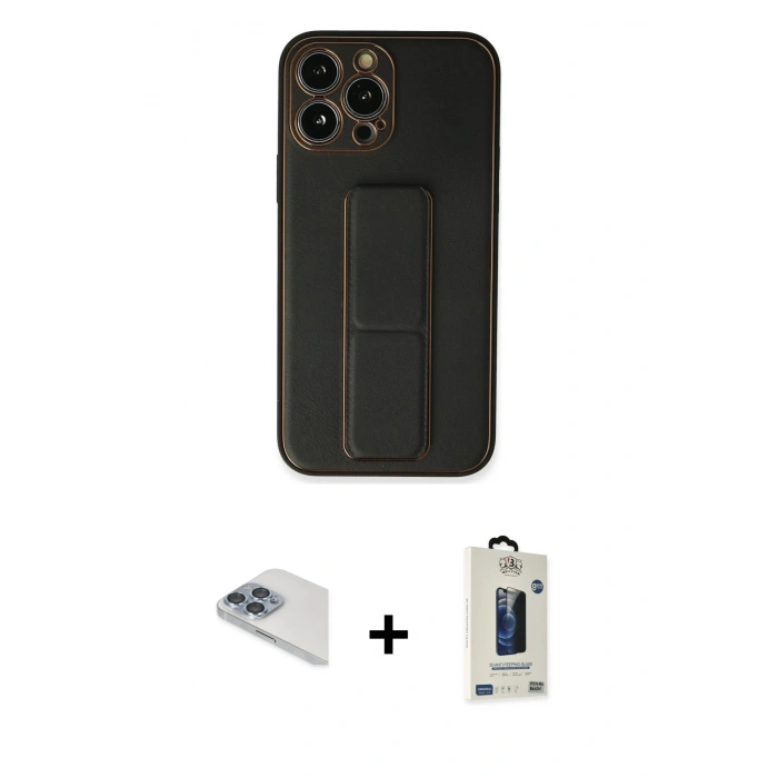 MARSİLYAN™- iPhone 13 Pro Max Kılıf Akış Doku - Siyah Bilvis Hayalet Cam Ekran Koruyucu + Pers Alüminyum Kamera Lens - SABE