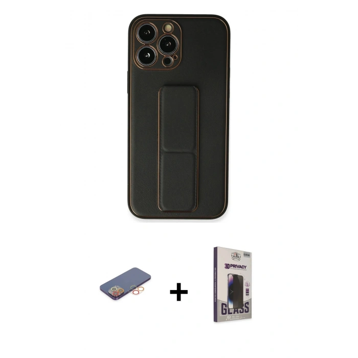 MARSİLYAN™- iPhone 13 Pro Max Kılıf Akış Doku - Siyah Bilvis Hayalet Cam Ekran Koruyucu + Renkli Kamera Lens Koruma Cam - TU