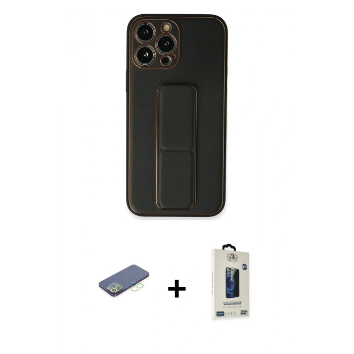 MARSİLYAN™- iPhone 13 Pro Max Kılıf Akış Doku - Siyah Bilvis Hayalet Cam Ekran Koruyucu + Renkli Kamera Lens Koruma Cam - YL