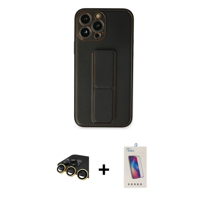 MARSİLYAN™- iPhone 13 Pro Max Kılıf Akış Doku - Siyah Joko 5D Cam + Raze Metal Kamera Lens - GD