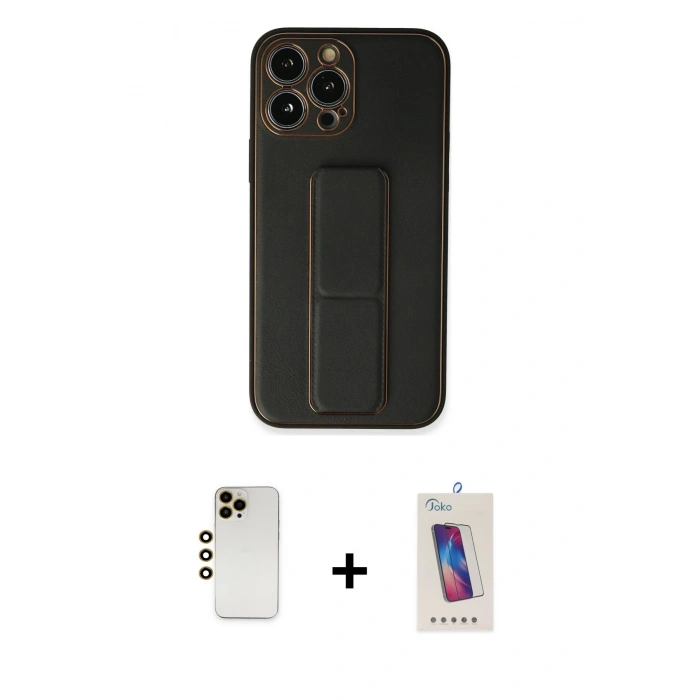 MARSİLYAN™- iPhone 13 Pro Max Kılıf Akış Doku - Siyah Joko 5D Cam + Shine Kamera Lens - GD