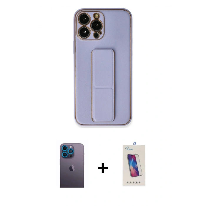 MARSİLYAN™- iPhone 13 Pro Max Kılıf Akış Doku - Siyah Joko 5D Cam + Mavi Neon Fosforlu Kamera Lens