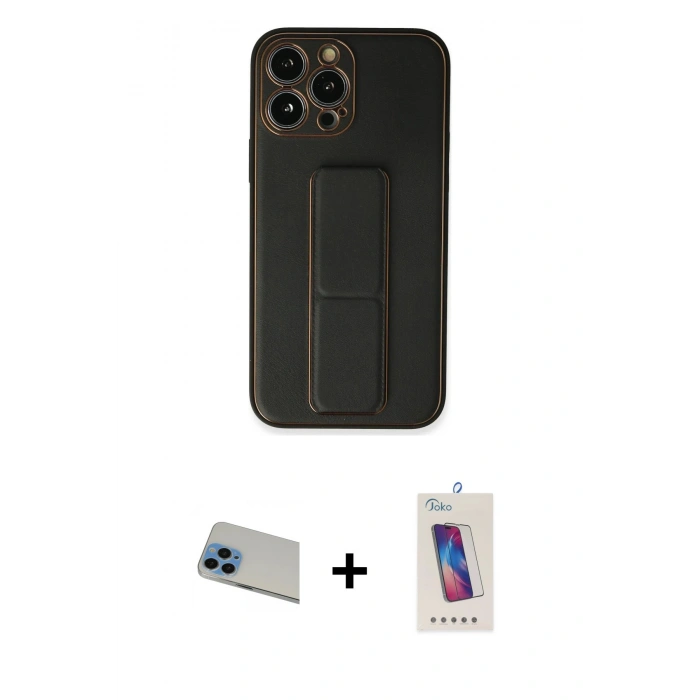 MARSİLYAN™- iPhone 13 Pro Max Kılıf Akış Doku - Siyah Joko 5D Cam + Mavi Rainbow Kamera Lens Koruma Cam