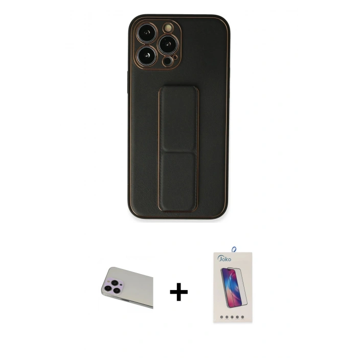 MARSİLYAN™- iPhone 13 Pro Max Kılıf Akış Doku - Siyah Joko 5D Cam + Mor Rainbow Kamera Lens Koruma Cam
