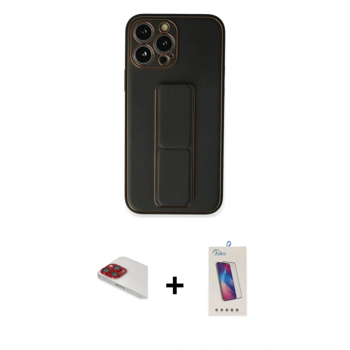 MARSİLYAN™- iPhone 13 Pro Max Kılıf Akış Doku - Siyah Joko 5D Cam + Pers Alüminyum Kamera Lens - KI