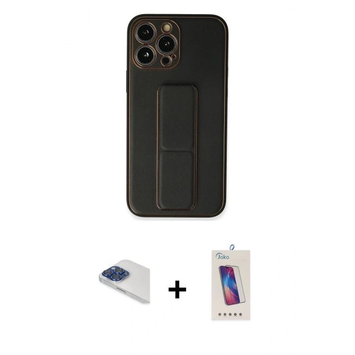 MARSİLYAN™- iPhone 13 Pro Max Kılıf Akış Doku - Siyah Joko 5D Cam + Pers Alüminyum Kamera Lens - LT
